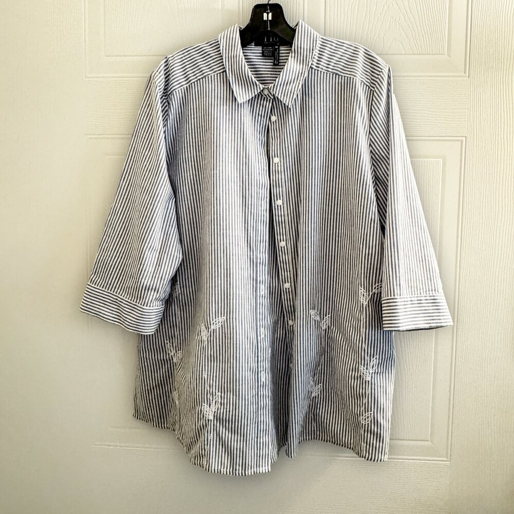 FDJ French Dressing Jeans Blue Tunic-Style Striped Blouse Size 14